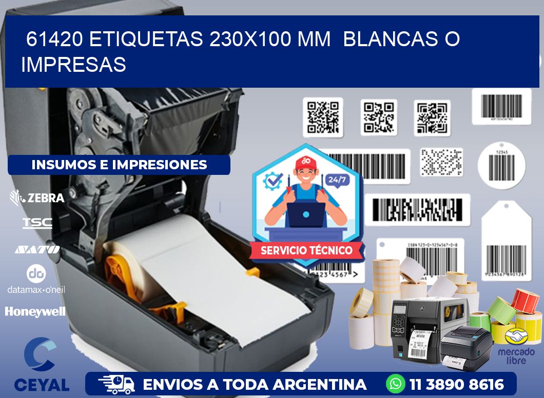 61420 ETIQUETAS 230x100 mm  BLANCAS O IMPRESAS