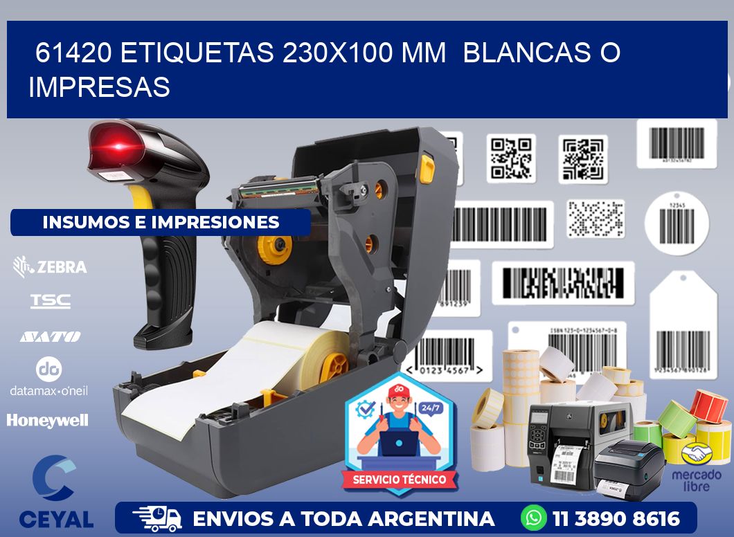 61420 ETIQUETAS 230x100 mm  BLANCAS O IMPRESAS