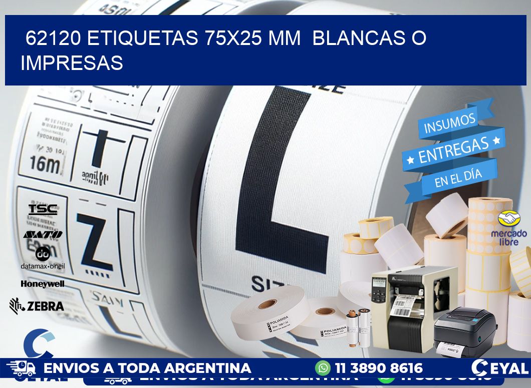 62120 ETIQUETAS 75x25 mm  BLANCAS O IMPRESAS