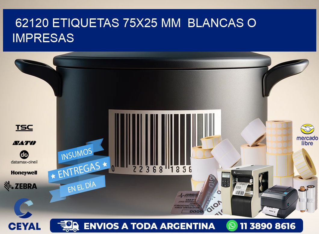 62120 ETIQUETAS 75x25 mm  BLANCAS O IMPRESAS