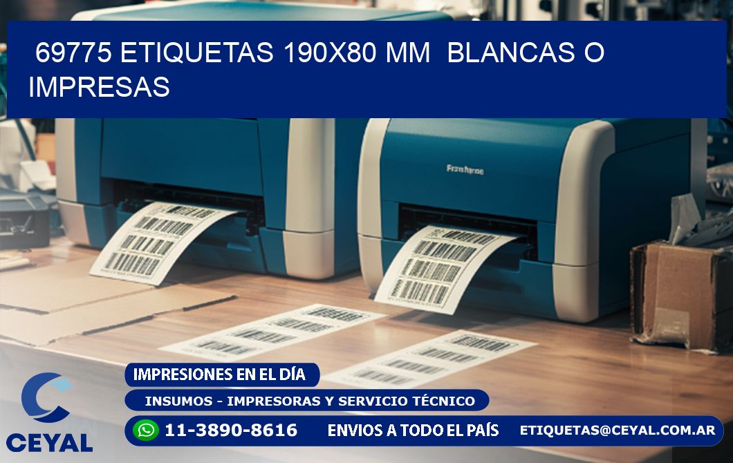 69775 ETIQUETAS 190x80 mm  BLANCAS O IMPRESAS