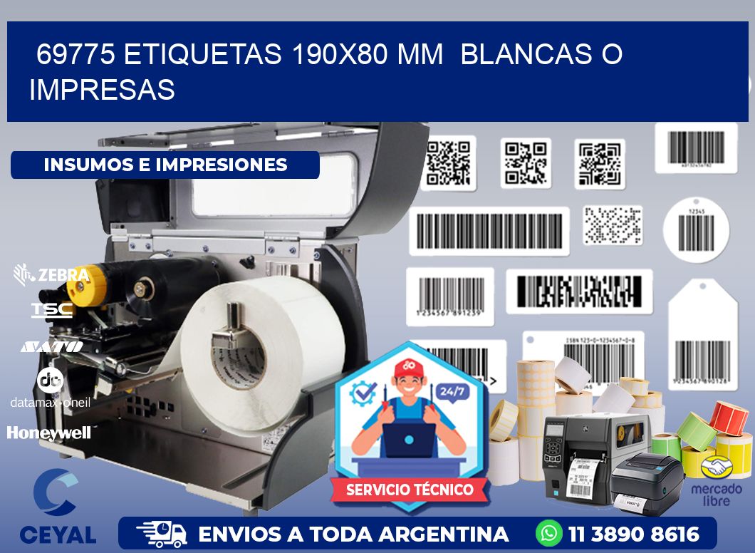 69775 ETIQUETAS 190x80 mm  BLANCAS O IMPRESAS