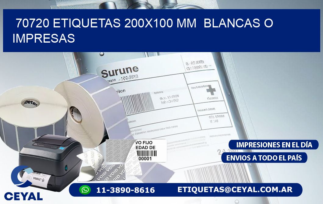 70720 ETIQUETAS 200x100 mm  BLANCAS O IMPRESAS