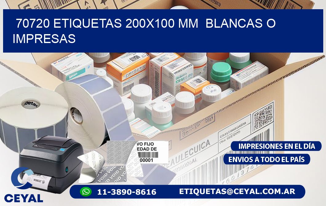 70720 ETIQUETAS 200x100 mm  BLANCAS O IMPRESAS