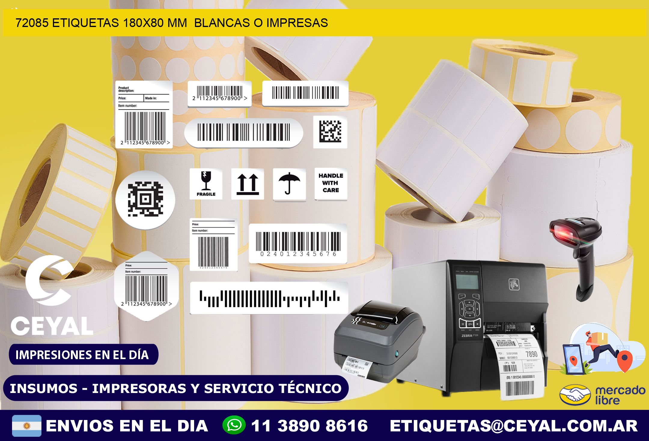 72085 ETIQUETAS 180×80 mm  BLANCAS O IMPRESAS