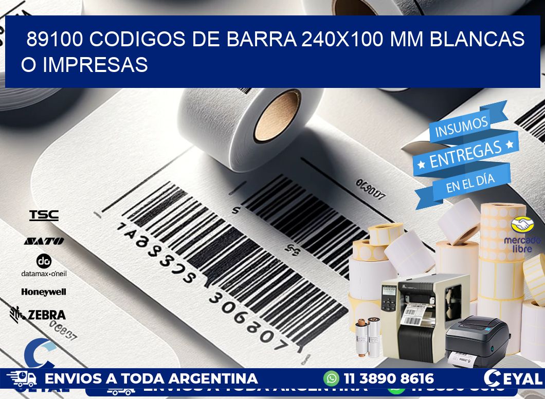 89100 CODIGOS DE BARRA 240x100 mm BLANCAS O IMPRESAS