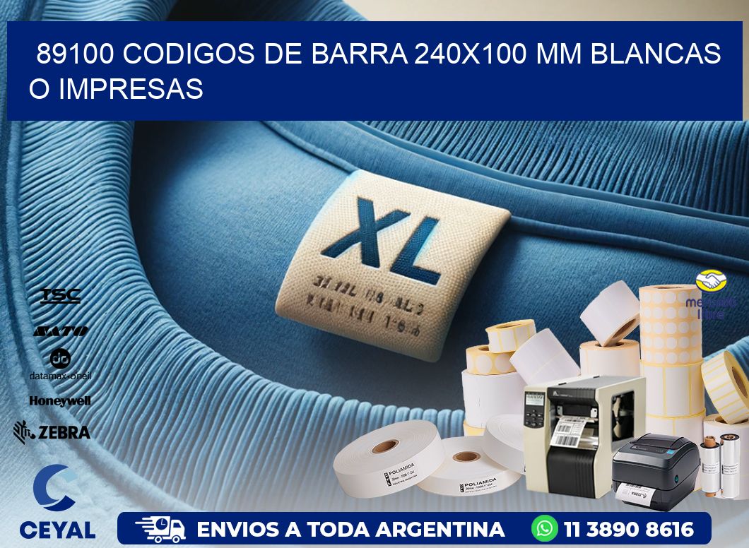 89100 CODIGOS DE BARRA 240x100 mm BLANCAS O IMPRESAS