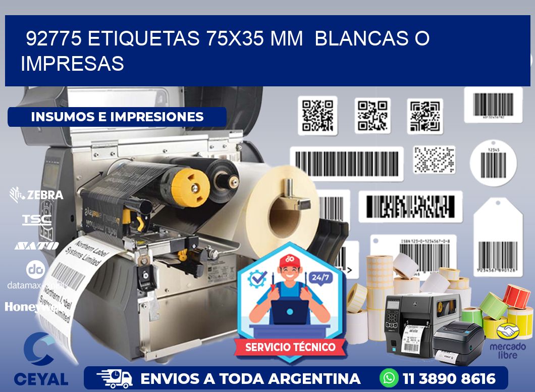 92775 ETIQUETAS 75x35 mm  BLANCAS O IMPRESAS