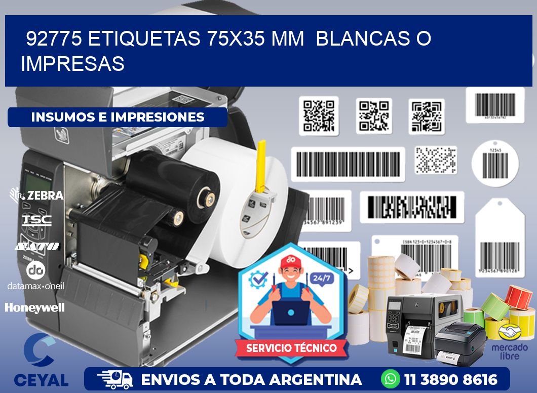 92775 ETIQUETAS 75x35 mm  BLANCAS O IMPRESAS