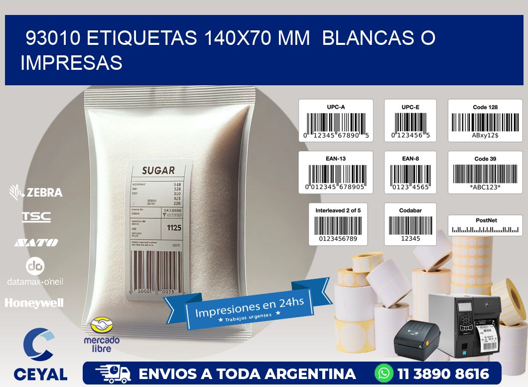 93010 ETIQUETAS 140x70 mm  BLANCAS O IMPRESAS