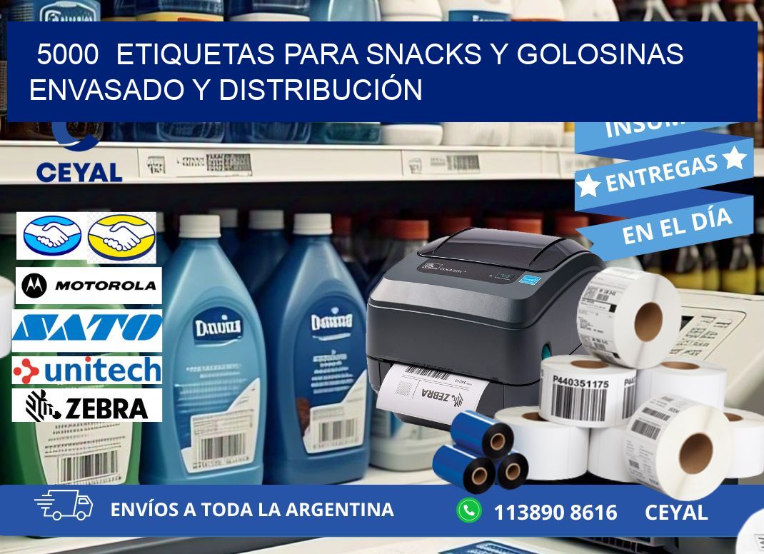 5000  ETIQUETAS PARA SNACKS Y GOLOSINAS ENVASADO Y DISTRIBUCIÓN