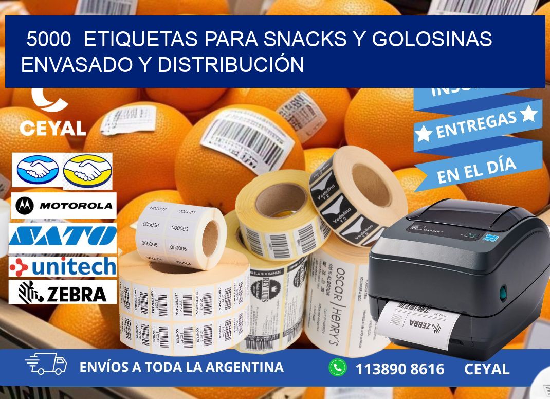 5000  ETIQUETAS PARA SNACKS Y GOLOSINAS ENVASADO Y DISTRIBUCIÓN