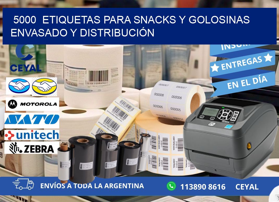 5000  ETIQUETAS PARA SNACKS Y GOLOSINAS ENVASADO Y DISTRIBUCIÓN