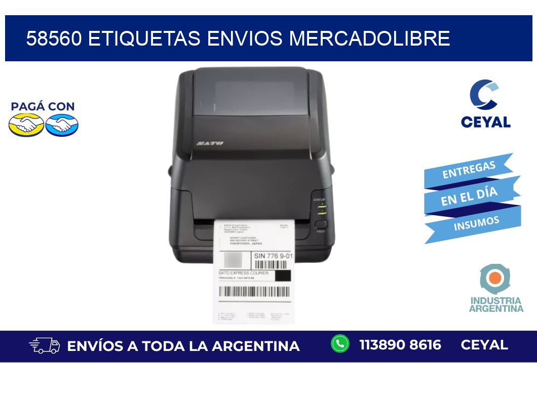 58560 ETIQUETAS ENVIOS MERCADOLIBRE