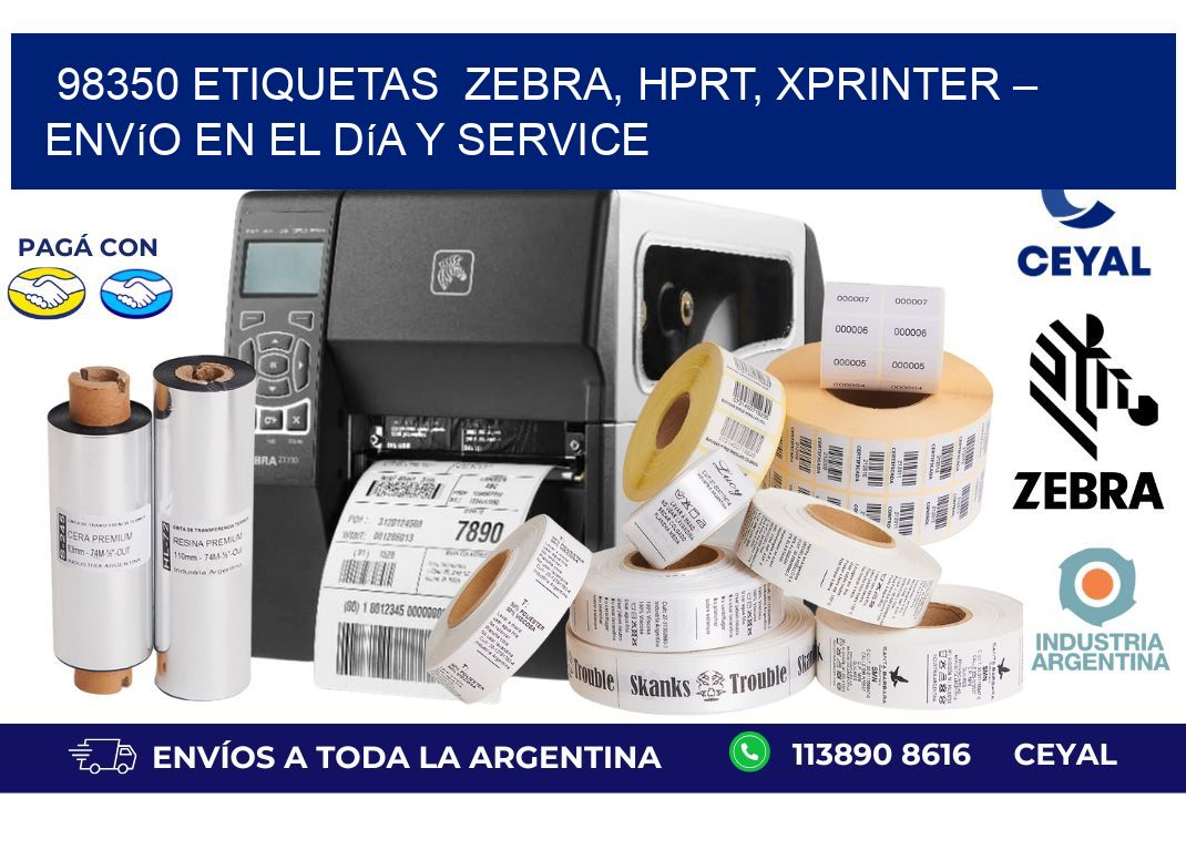 98350 etiquetas  Zebra, HPRT, Xprinter – Envío en el Día y Service