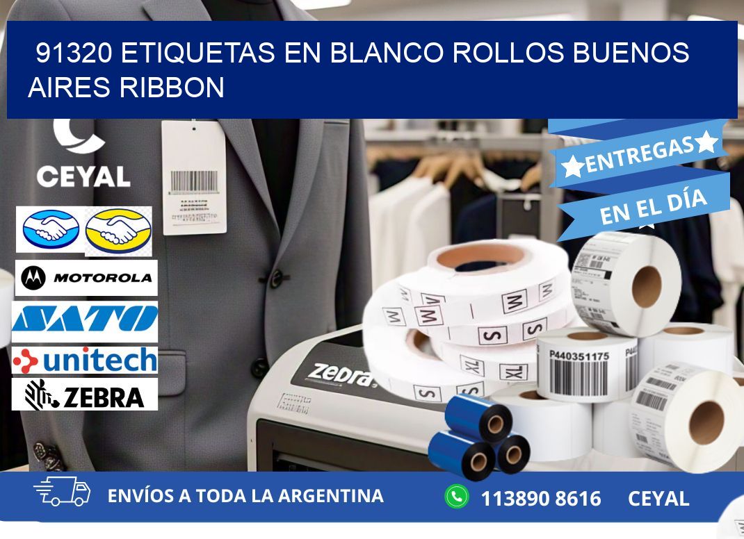 91320 ETIQUETAS EN BLANCO ROLLOS BUENOS AIRES RIBBON