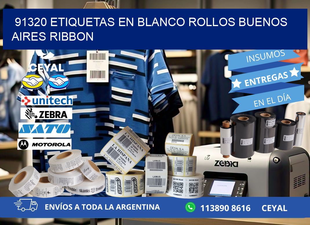 91320 ETIQUETAS EN BLANCO ROLLOS BUENOS AIRES RIBBON