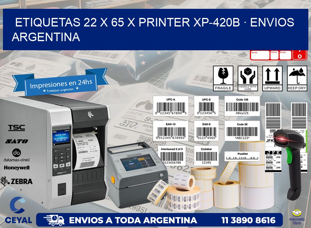 ETIQUETAS 22 x 65 X PRINTER XP-420B · ENVIOS ARGENTINA