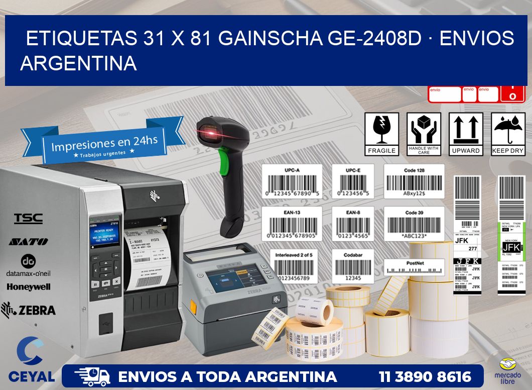 ETIQUETAS 31 x 81 GAINSCHA GE-2408D · ENVIOS ARGENTINA