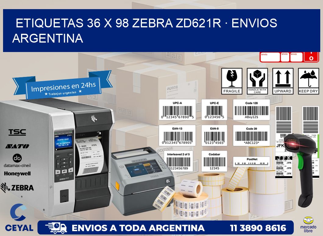 ETIQUETAS 36 x 98 ZEBRA ZD621R · ENVIOS ARGENTINA