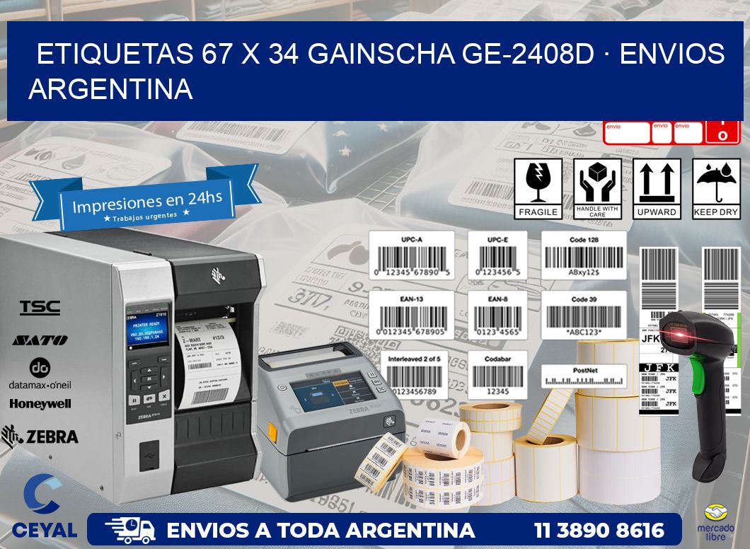 ETIQUETAS 67 x 34 GAINSCHA GE-2408D · ENVIOS ARGENTINA