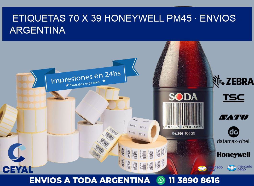 ETIQUETAS 70 x 39 HONEYWELL PM45 · ENVIOS ARGENTINA