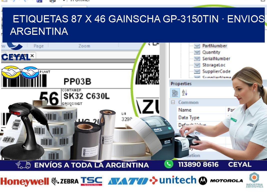 ETIQUETAS 87 x 46 GAINSCHA GP-3150TIN · ENVIOS ARGENTINA