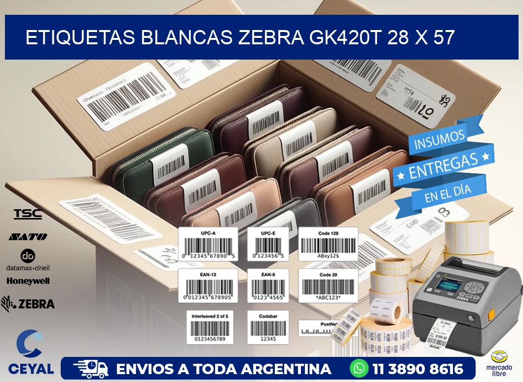 ETIQUETAS BLANCAS ZEBRA GK420T 28 x 57