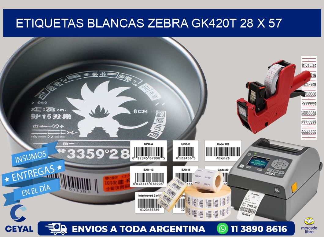 ETIQUETAS BLANCAS ZEBRA GK420T 28 x 57