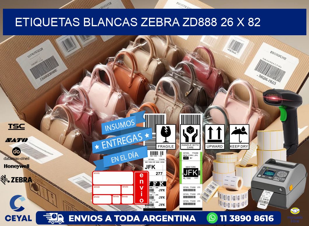 ETIQUETAS BLANCAS ZEBRA ZD888 26 x 82