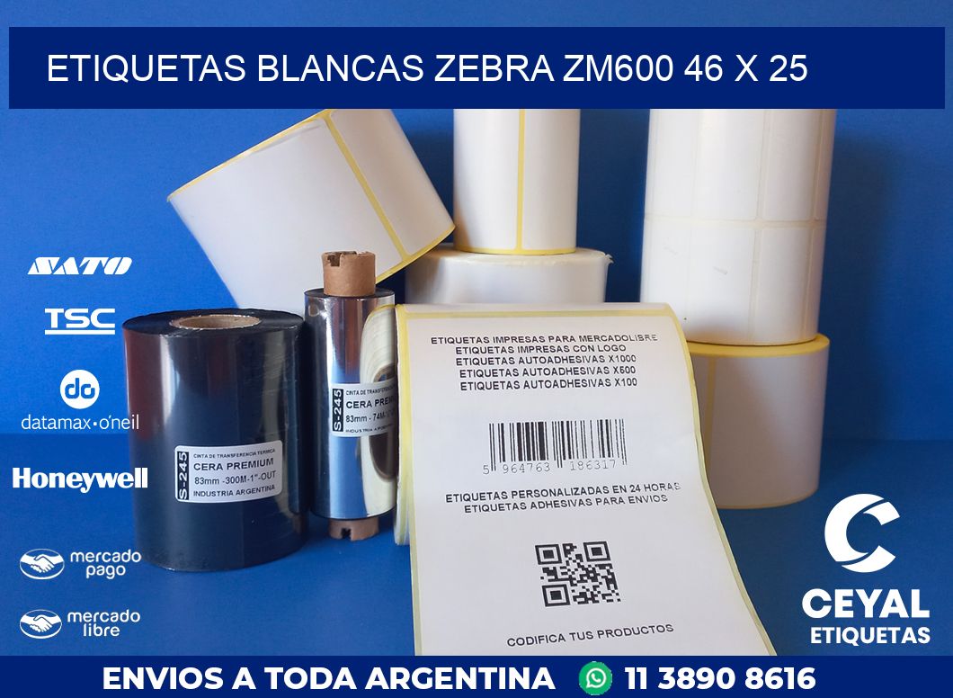 ETIQUETAS BLANCAS ZEBRA ZM600 46 x 25