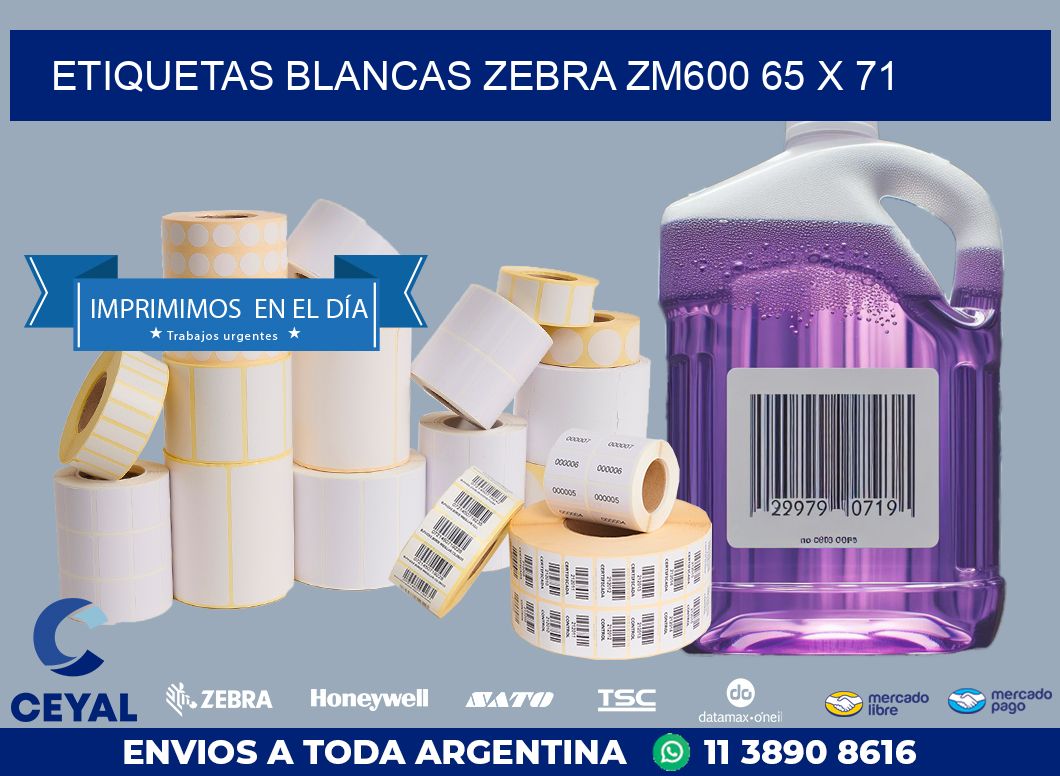 ETIQUETAS BLANCAS ZEBRA ZM600 65 x 71
