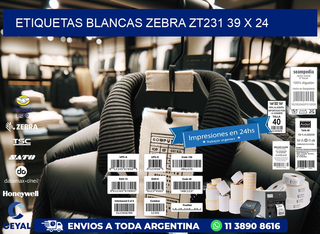 ETIQUETAS BLANCAS ZEBRA ZT231 39 x 24