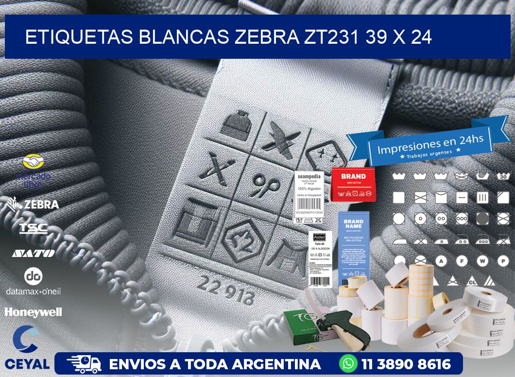 ETIQUETAS BLANCAS ZEBRA ZT231 39 x 24