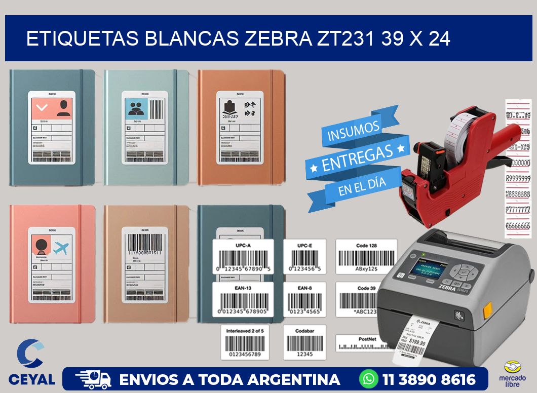 ETIQUETAS BLANCAS ZEBRA ZT231 39 x 24