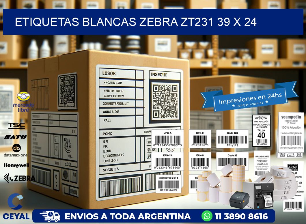 ETIQUETAS BLANCAS ZEBRA ZT231 39 x 24