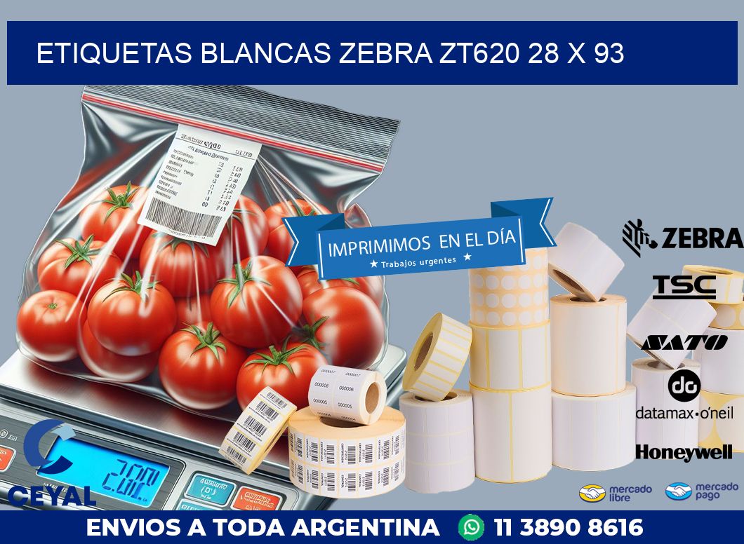 ETIQUETAS BLANCAS ZEBRA ZT620 28 x 93