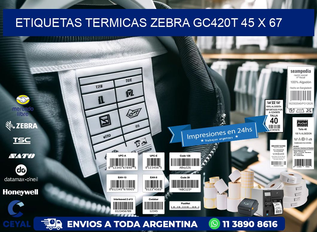 ETIQUETAS TERMICAS ZEBRA GC420T 45 x 67
