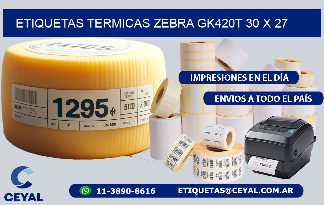 ETIQUETAS TERMICAS ZEBRA GK420T 30 x 27