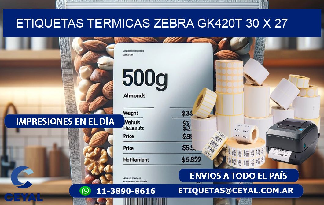 ETIQUETAS TERMICAS ZEBRA GK420T 30 x 27