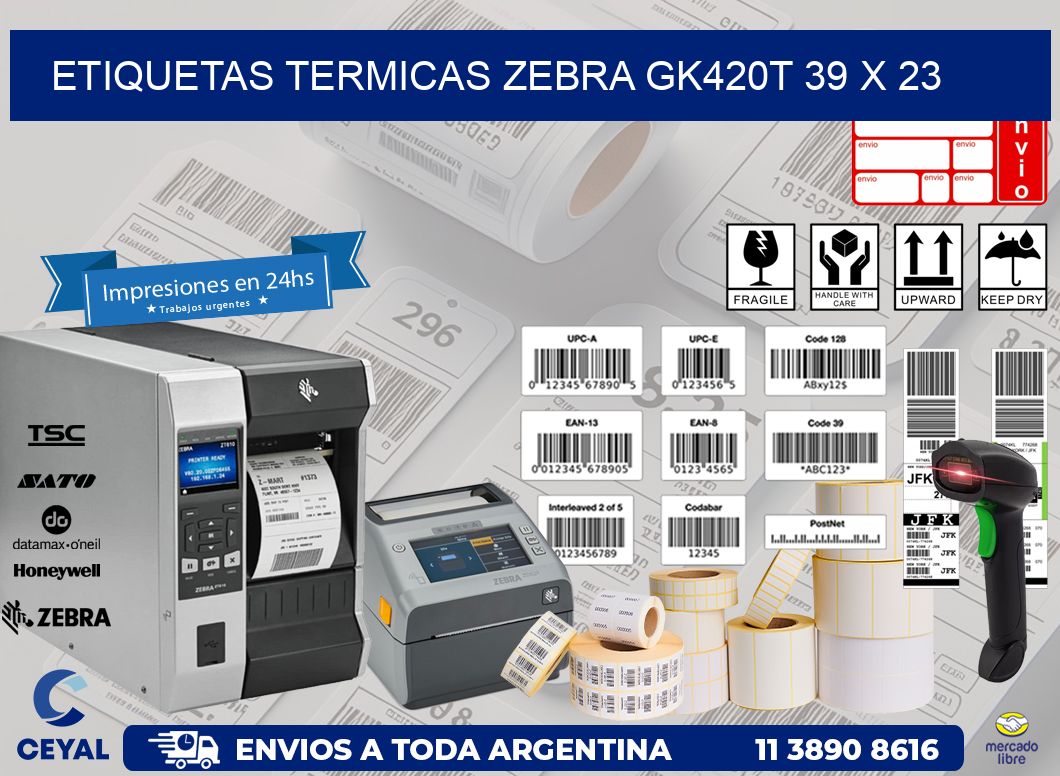 ETIQUETAS TERMICAS ZEBRA GK420T 39 x 23