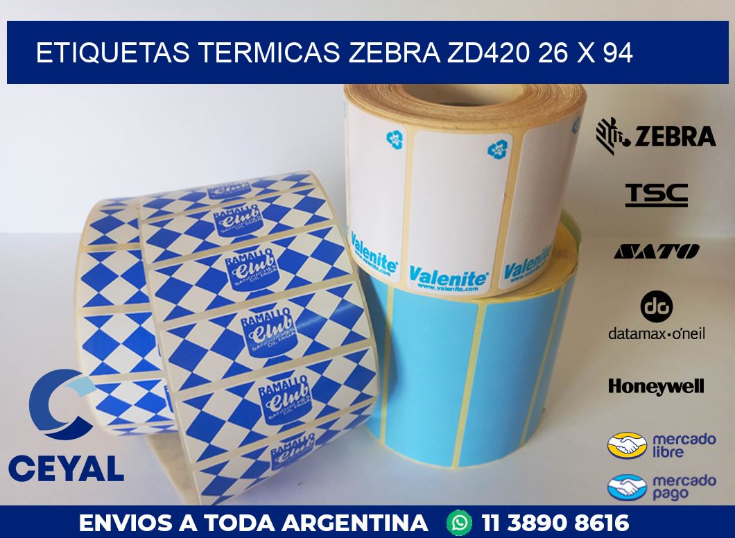ETIQUETAS TERMICAS ZEBRA ZD420 26 x 94