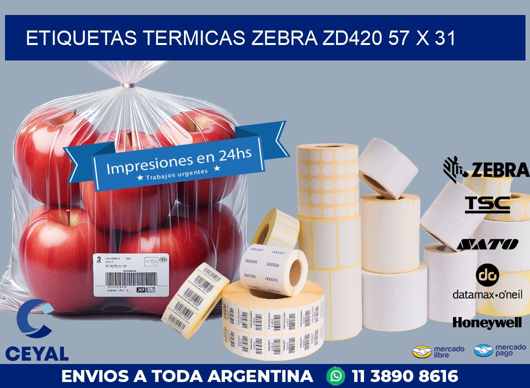 ETIQUETAS TERMICAS ZEBRA ZD420 57 x 31
