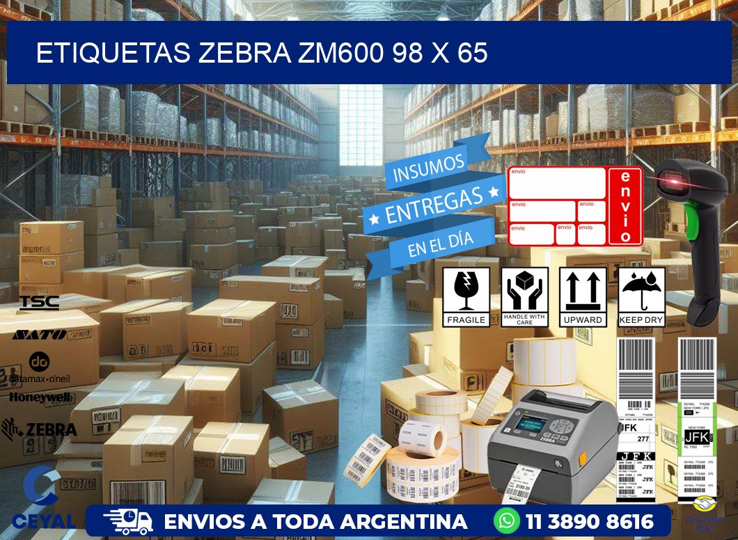 ETIQUETAS Zebra ZM600 98 x 65