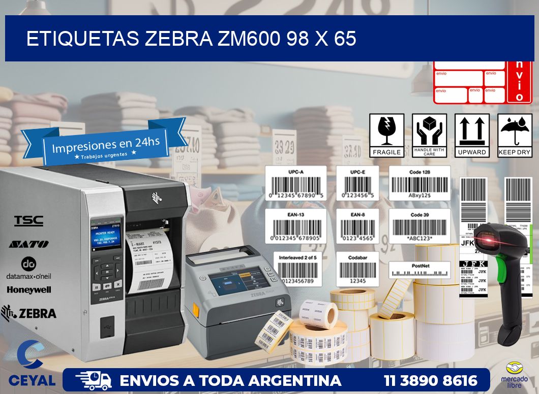 ETIQUETAS Zebra ZM600 98 x 65