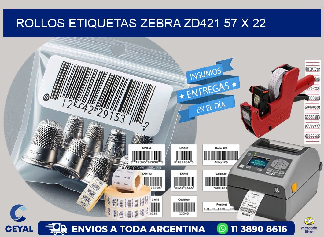 ROLLOS ETIQUETAS Zebra ZD421 57 x 22