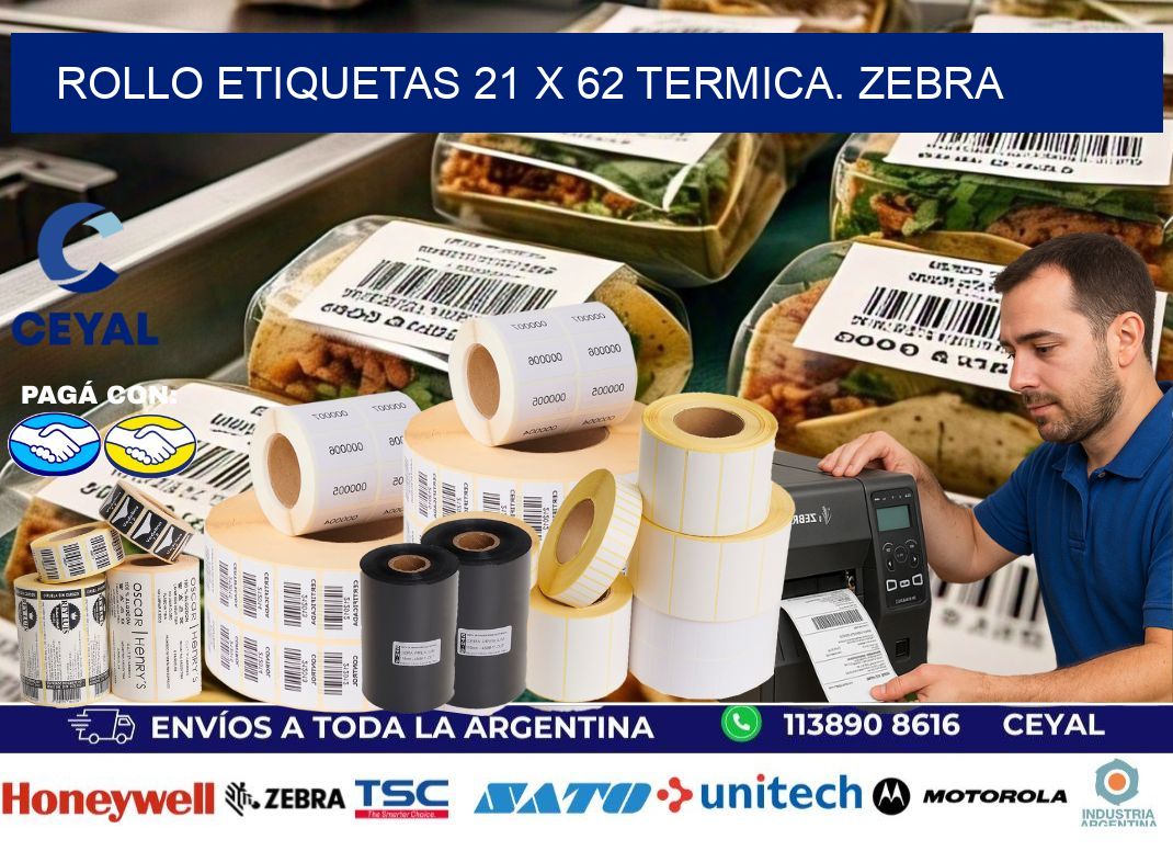 Rollo etiquetas 21 x 62 termica. zebra