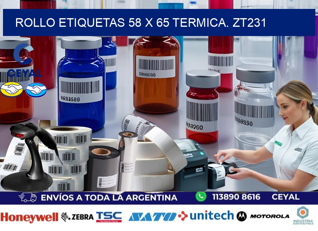 Rollo etiquetas 58 x 65 termica. zt231