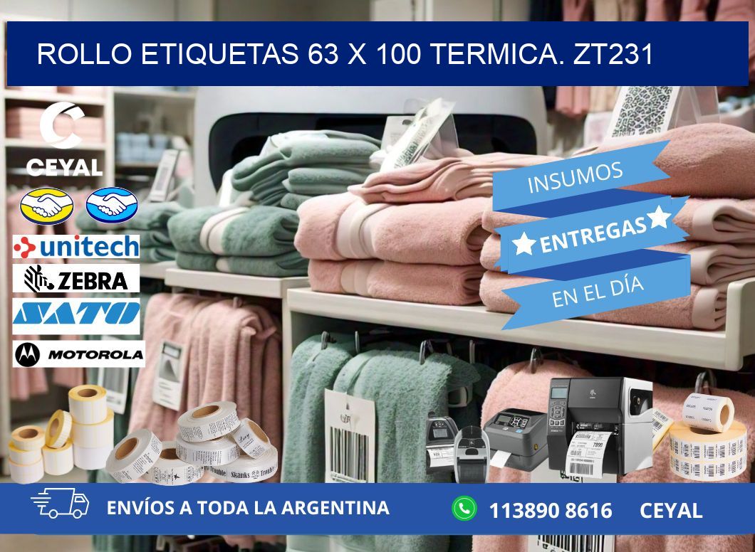 Rollo etiquetas 63 x 100 termica. zt231