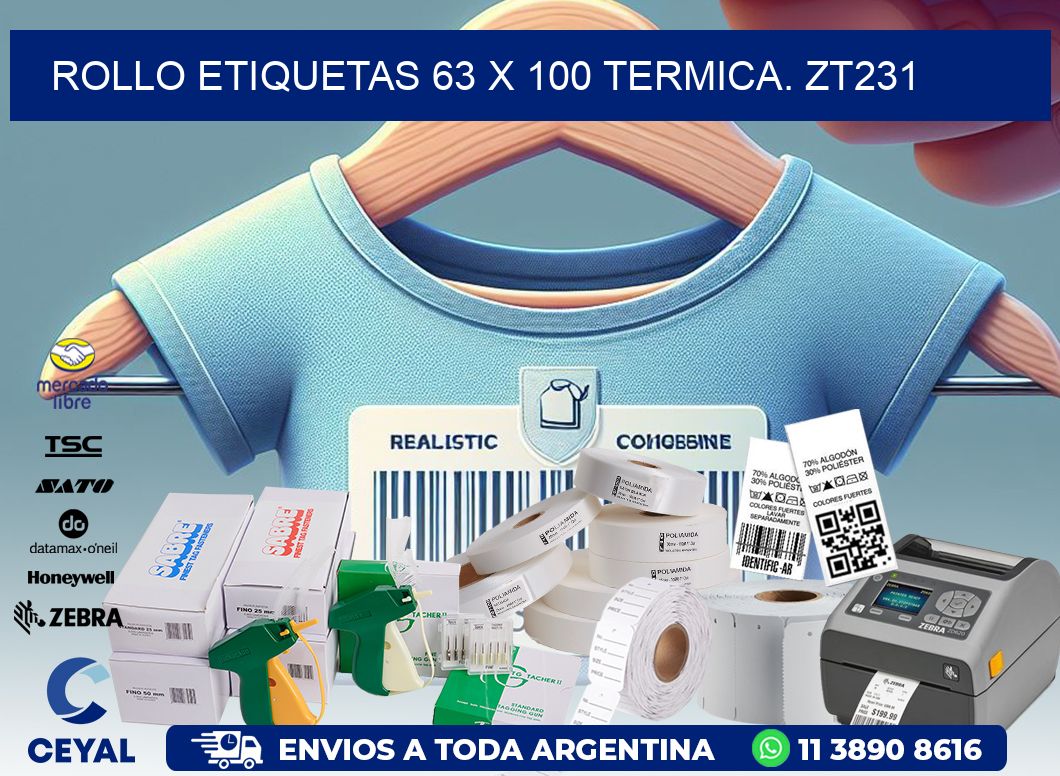 Rollo etiquetas 63 x 100 termica. zt231